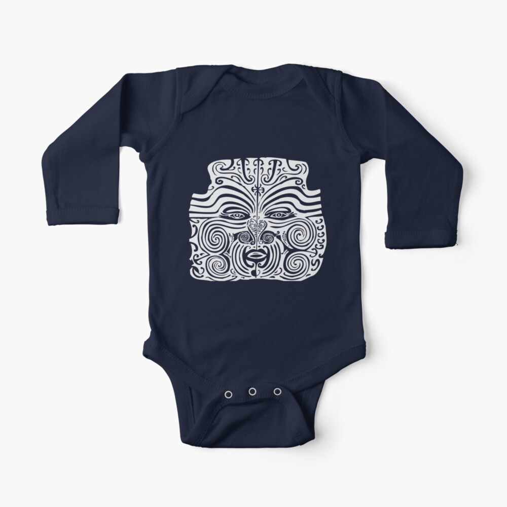 Maori Moko | Tribal Tattoo | New Zealand | Black and White | Long Sleeve Baby One-Piece