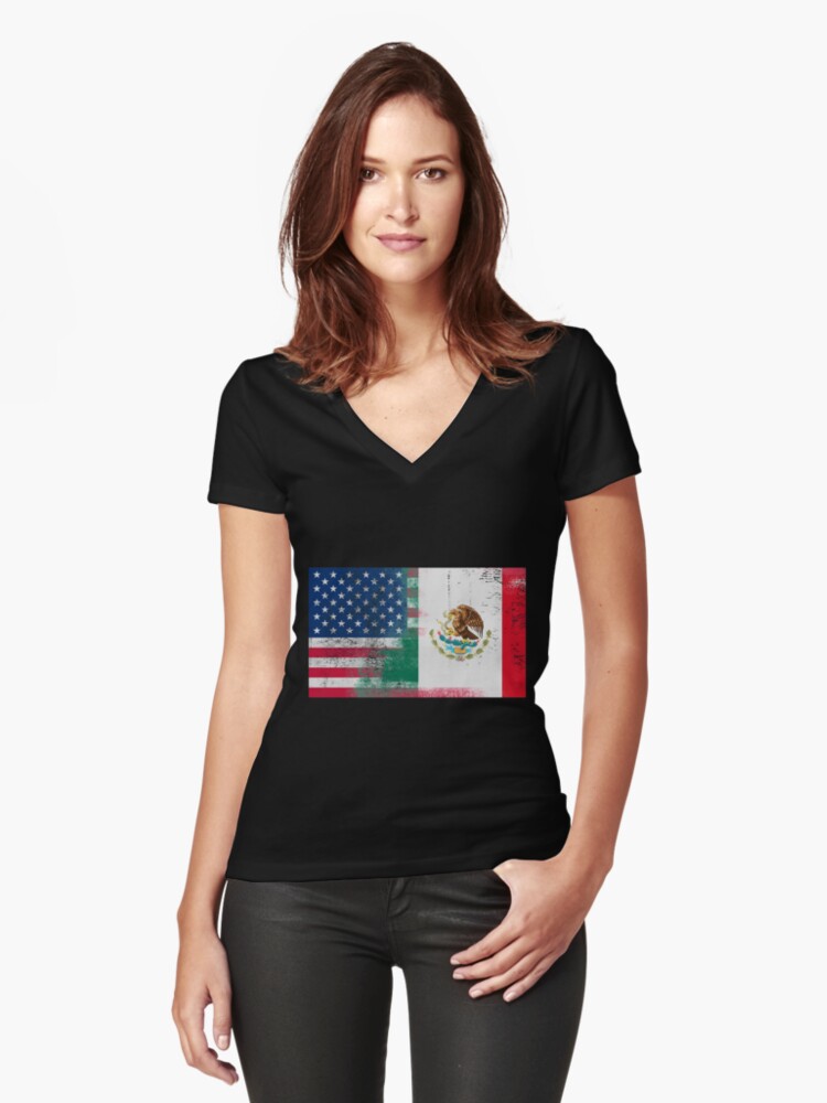 "Mexican American Half Mexico Half America Flag" Women's Fitted VNeck