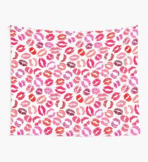 Colorful lipstick imprints on white - pattern Wall Tapestry