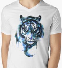 Camiseta para hombre de cuello en v Tigre azul