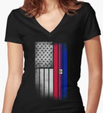 Haitian American Flag Women's Fitted V-Neck T-Shirt
