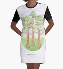 Haruki Murakamis norwegisches Holz // Illustration eines Waldes und der Berge in Bleistift T-Shirt Kleid