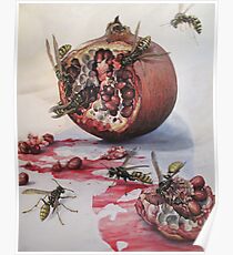 Pomegranate and Paper Wasps Poster