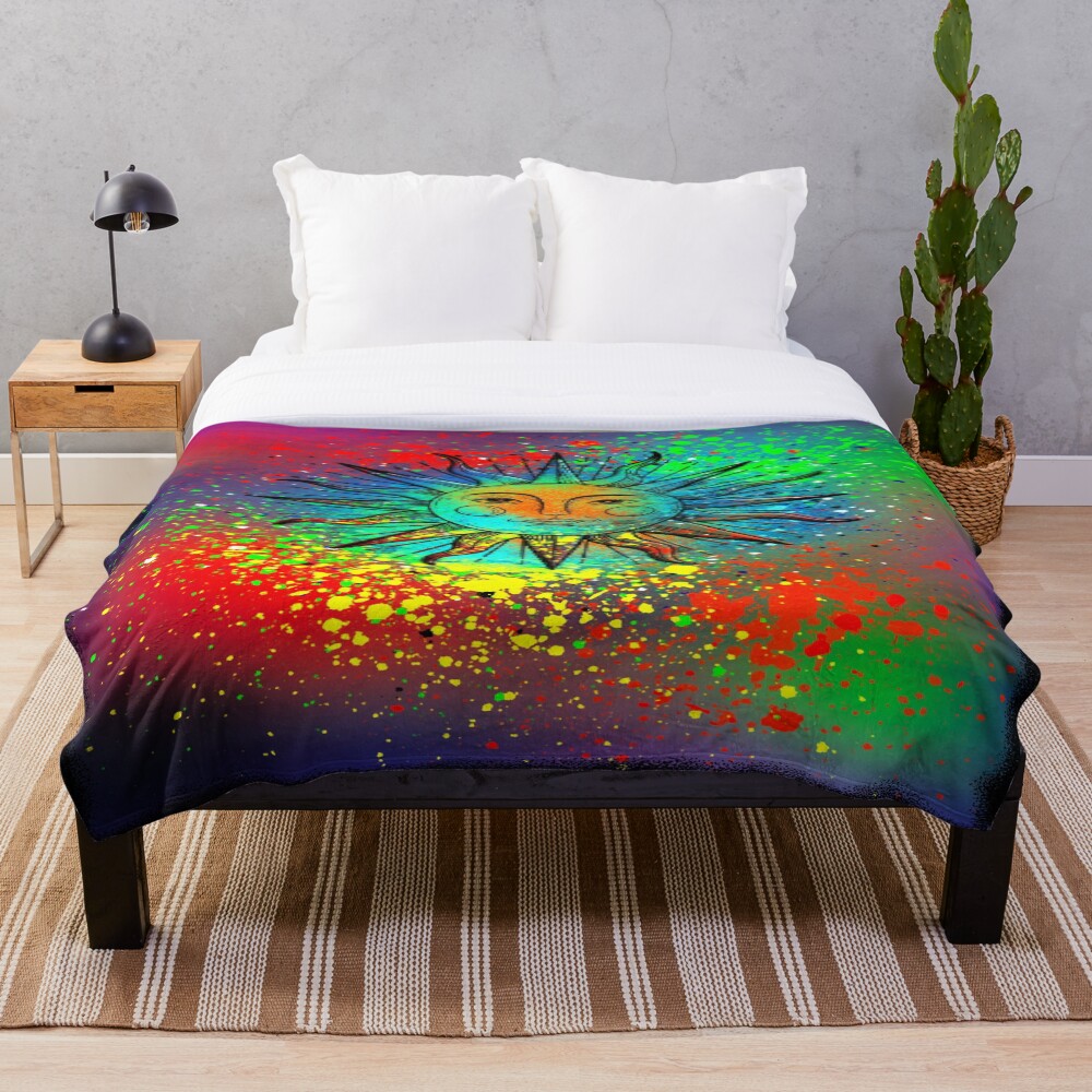 Sun Face Psychedelic abstract design on a throw blanket