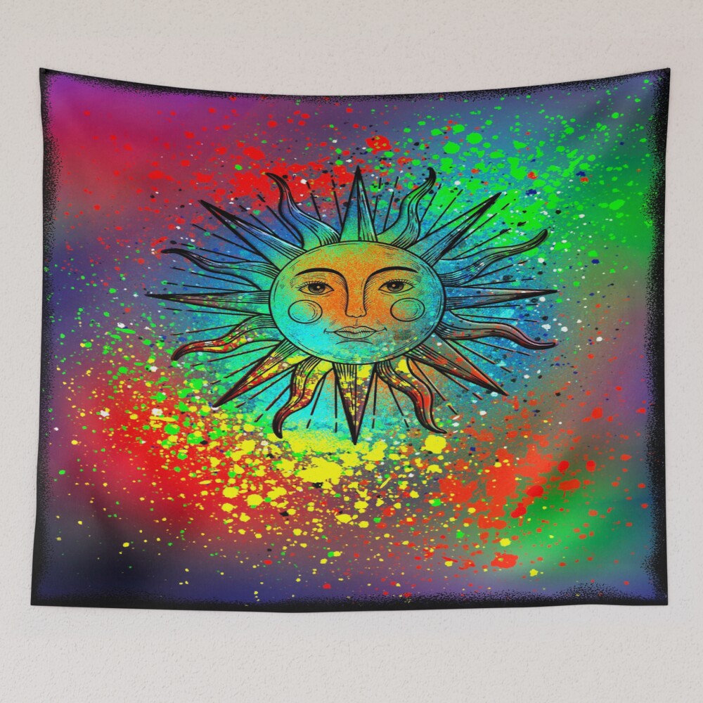 Sun Face Psychedelic abstract design on a tapestry