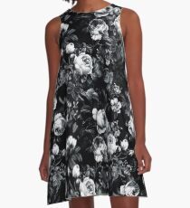 Roses Black and White A-Line Dress
