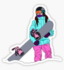 Snowboarder girl in mountain Sticker