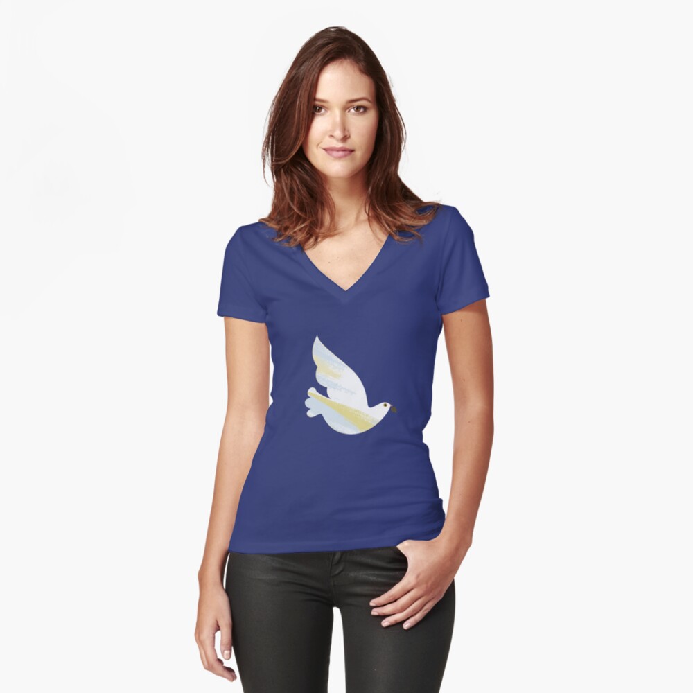 Christmas Dove Fitted V-Neck T-Shirt
