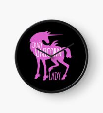 Crazy Unicorn lady in purple Clock