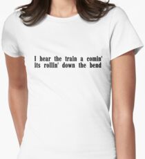 johnny cash man in black country rock icon music lyrics ring of fire folsom prison blues cool hippie t shirts Women's Fitted T-Shirt