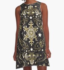 Ornate Snowflake Pattern - Black 2 A-Line Dress