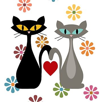 Artwork thumbnail, Mid Century cats in love by BattaAnastasia