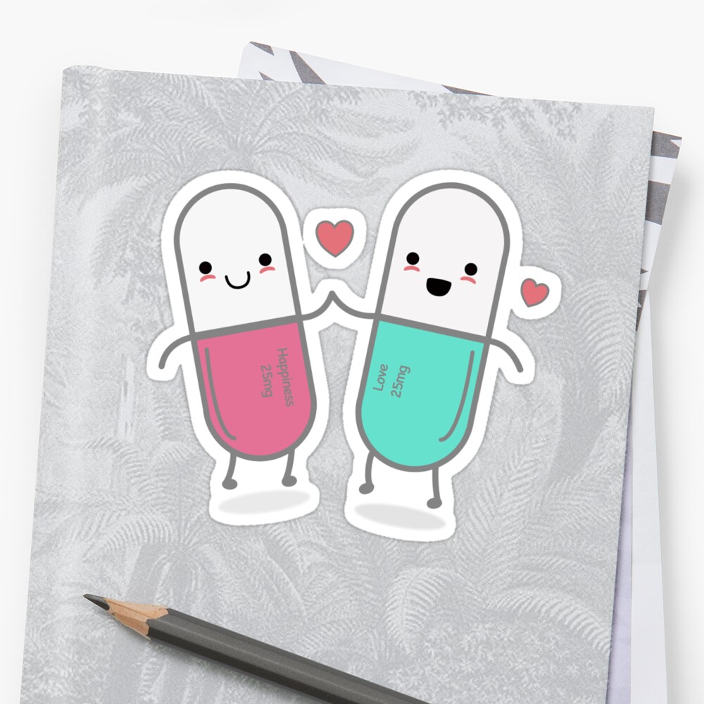 Funny Happy Pills Sticker By Happinessinatee Redbubble