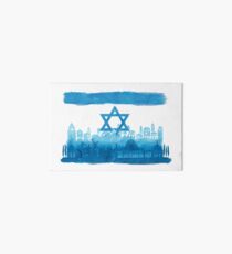 Israeli Flag & City skyline - watercolor Art Board