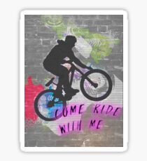 Come ride with me, wall graffiti image of a bicycle stunt Sticker
