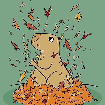 Artwork thumbnail, Autumn Capybara in a Leaf Pile by Otter-Grotto