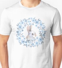 Rabbit and floral wreath Unisex T-Shirt