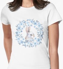 Rabbit and floral wreath Women's Fitted T-Shirt
