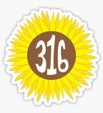 Hand Drawn Kansas Sunflower 316 Area Code Sticker