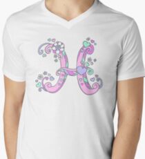 H decorative purple pink letter monogram Men's V-Neck T-Shirt