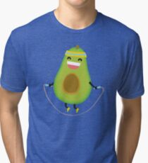 Cute kawaii fitness avocado rope jumping Tri-blend T-Shirt