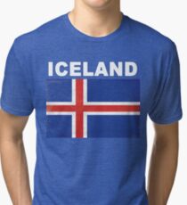 HD Distressed Iceland Flag Design Tri-blend T-Shirt