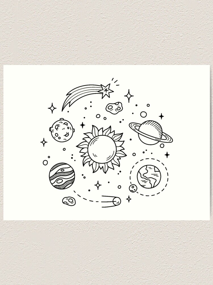 Space Tumblr Drawing Art Print By Glennstevens Redbubble