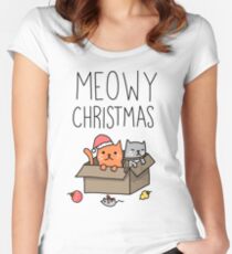 Meowy Christmas Cat Holiday Pun Women's Fitted Scoop T-Shirt