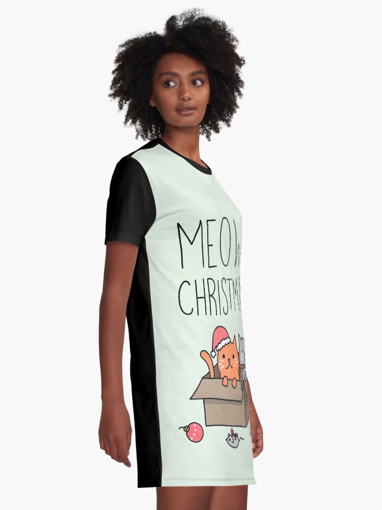Alternate view of Meowy Christmas Cat Holiday Pun Graphic T-Shirt Dress