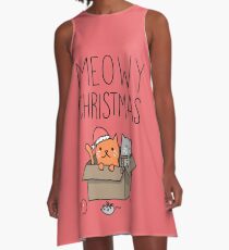 Meowy Christmas Cat Holiday Pun A-Line Dress