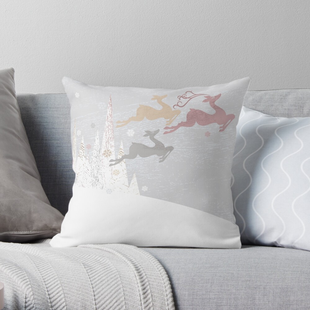 Flying Christmas Deer Throw Pillow