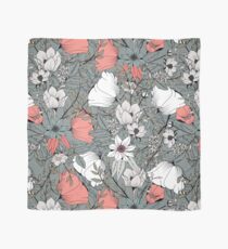 Seamless pattern design with hand drawn flowers and floral elements, gray Scarf