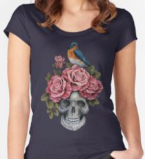 Skull and Roses with Bird Women's Fitted Scoop T-Shirt