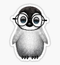 Cute Baby Penguin Wearing Eye Glasses on Blue Sticker