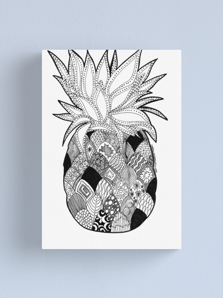 Pineapple Draw Zentangle Art Black And White Canvas Print By