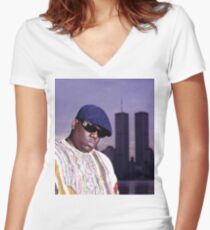 The Notorious BIG World Trade Center Biggie Smalls Twin Towers Women's Fitted V-Neck T-Shirt
