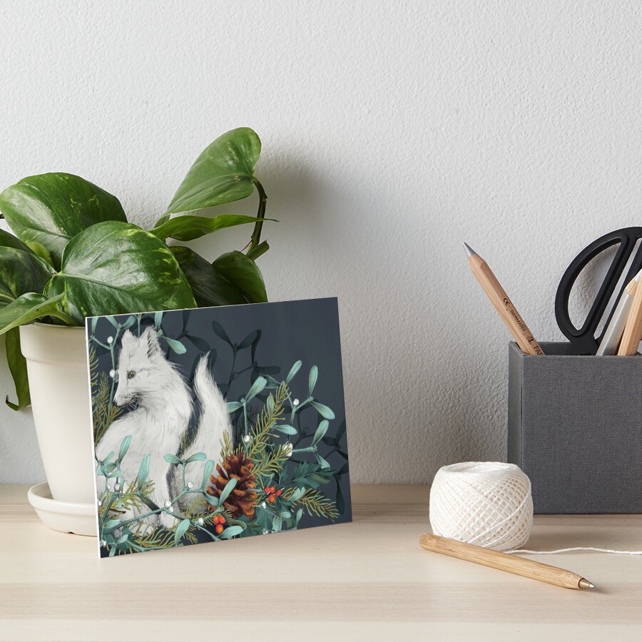 Arctic Fox Holiday Portrait Art Board Print