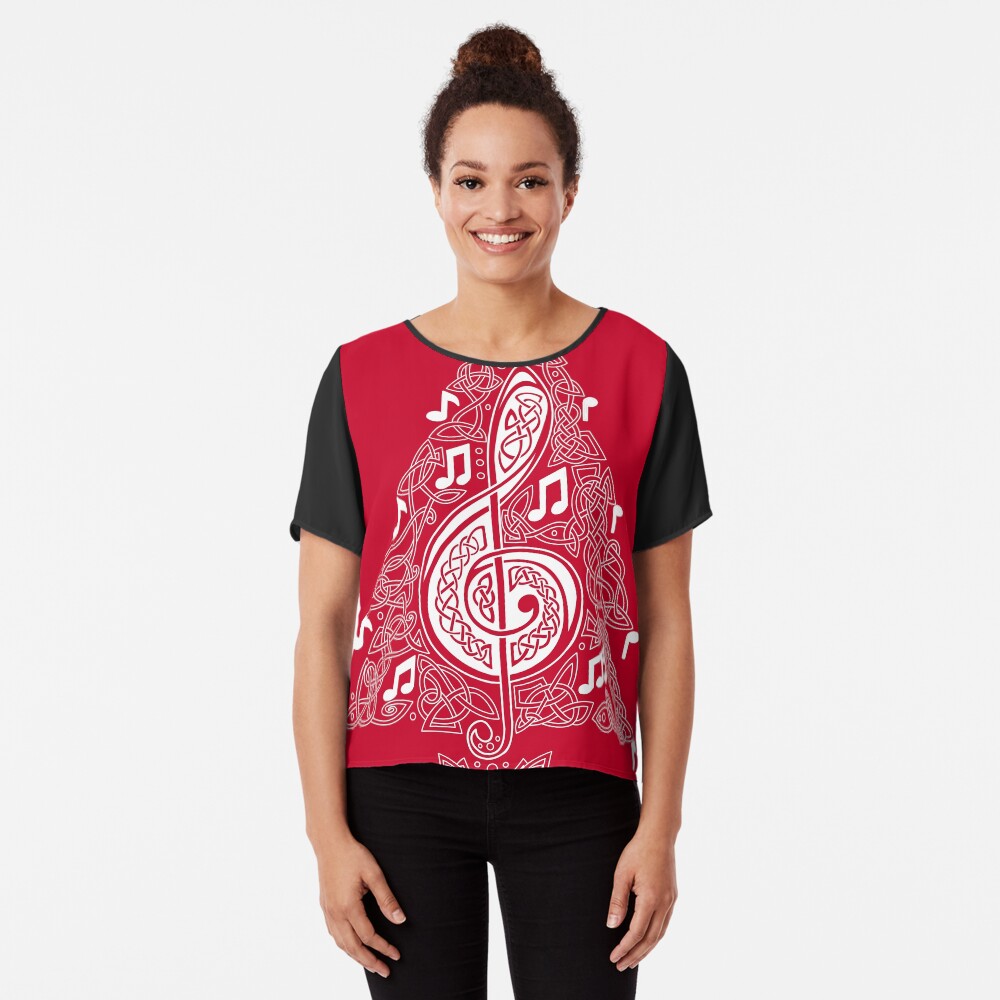 Red Musical Tree Chiffon Top