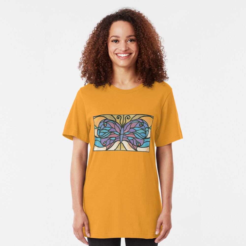 Tiffany Stained Glass Butterfly Slim Fit T-Shirt