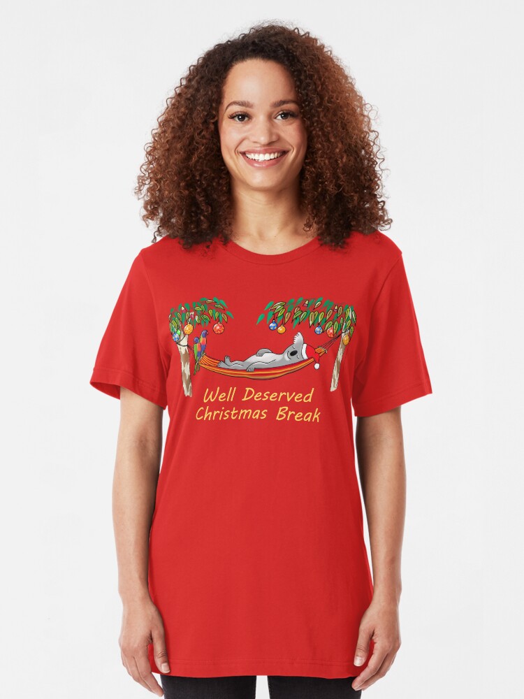 Alternate view of Koala Relaxing on its Hammock on a Well Deserved Christmas Break Slim Fit T-Shirt