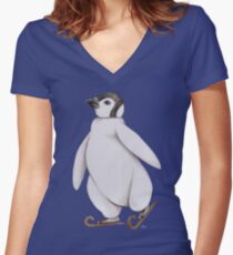 Skating Penguin - Ice Skating Penguin Women's Fitted V-Neck T-Shirt