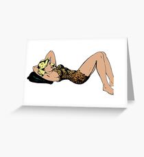Vintage Leopard Lilly Pin-up Girl Greeting Card