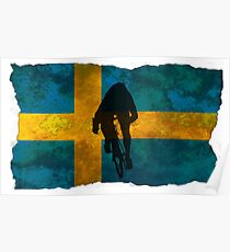 Cycling Sprinter on Swedish Flag Poster