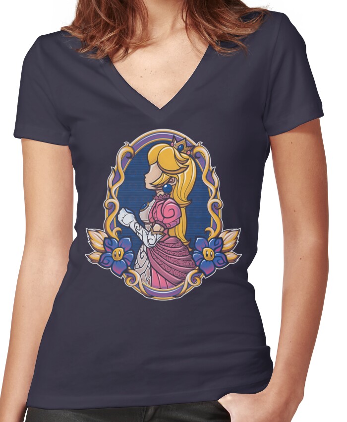 Stained-Glass Peach Women's Fitted V-Neck T-Shirt
