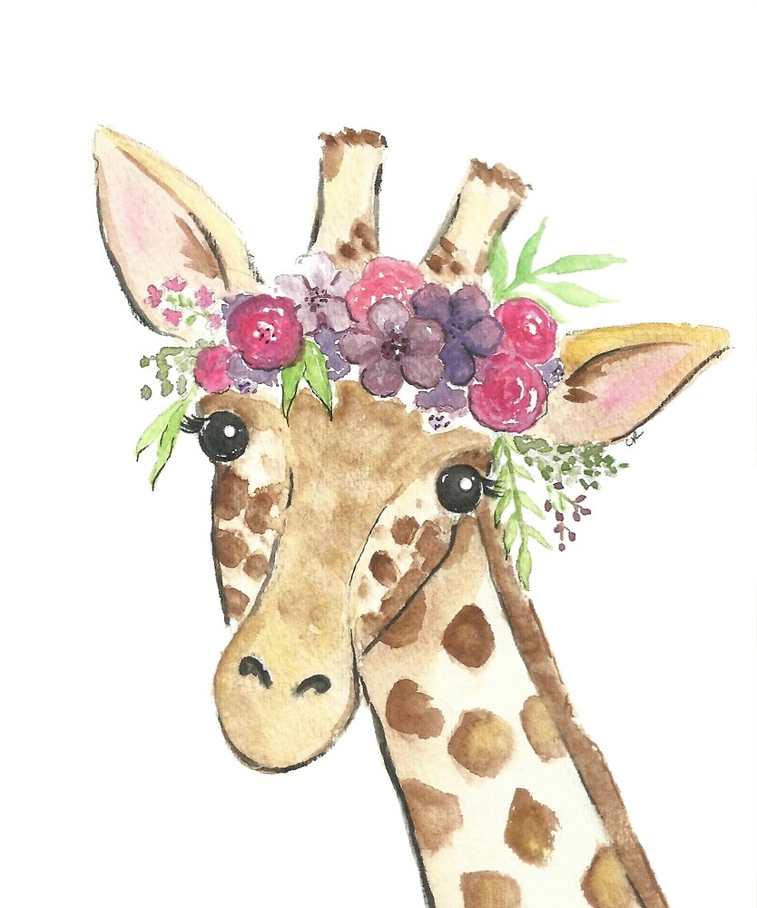 Download "Giraffe flower crown watercolor" by christierenfro | Redbubble