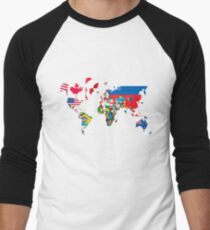 Traveler World Map Flags Men's Baseball ¾ T-Shirt