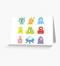 Pixel UFO aliens Greeting Card