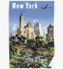 Póster Vintage New York City Skyscrapers Air Travel