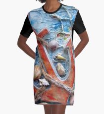 Anchor-Shell Art Graphic T-Shirt Dress