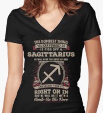 The Dumbest thing You can possibly do is piss off a Sagittarius man Women's Fitted V-Neck T-Shirt